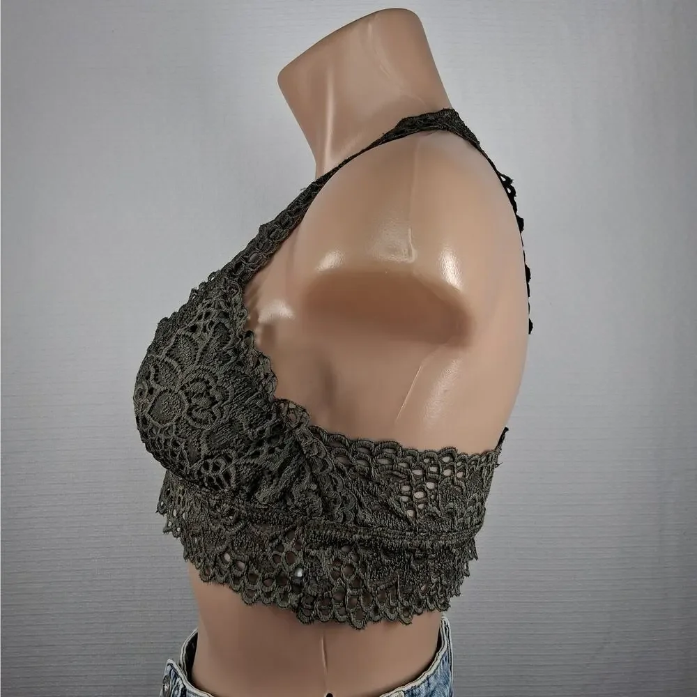 Altar'd State Lace Bralette Women's‎ Medium Dark Olive Green Racer Back Lined